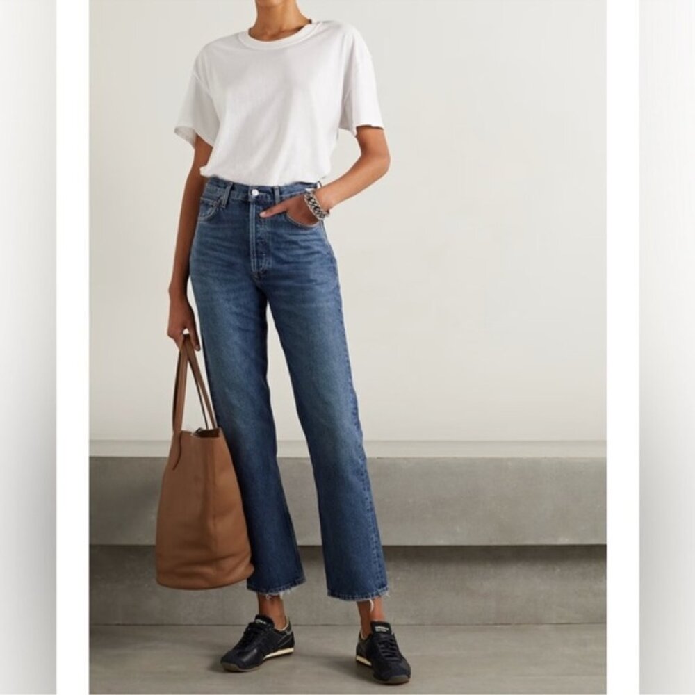 Agolde 90s Pinch Waist Jeans Size 27 100% Cotton Button Fly Distressed Hem